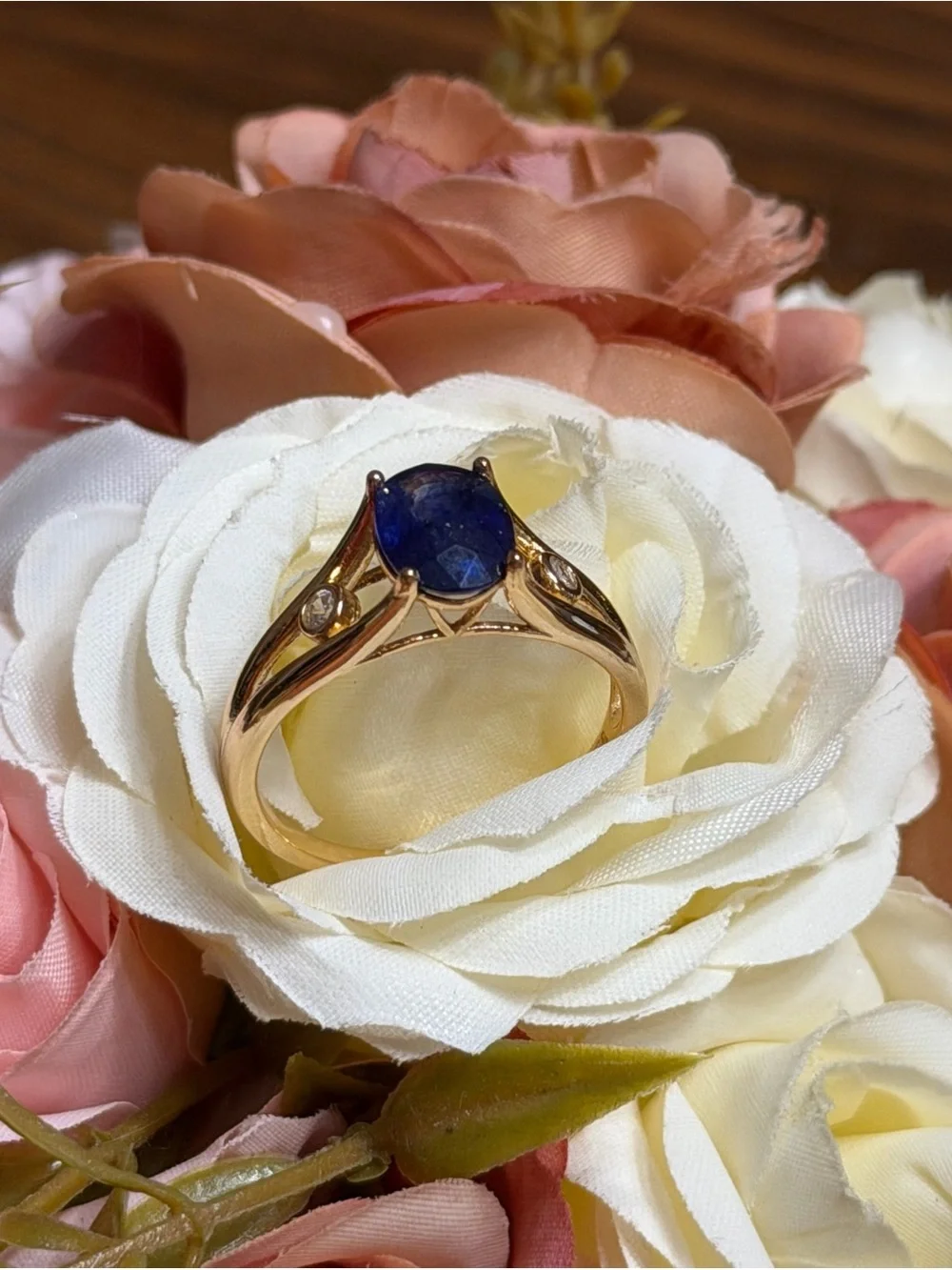 Split Shank 14KGP Natural Blue Sapphire 2.20CT 925 Sterling Silver Ring Sz 8.75